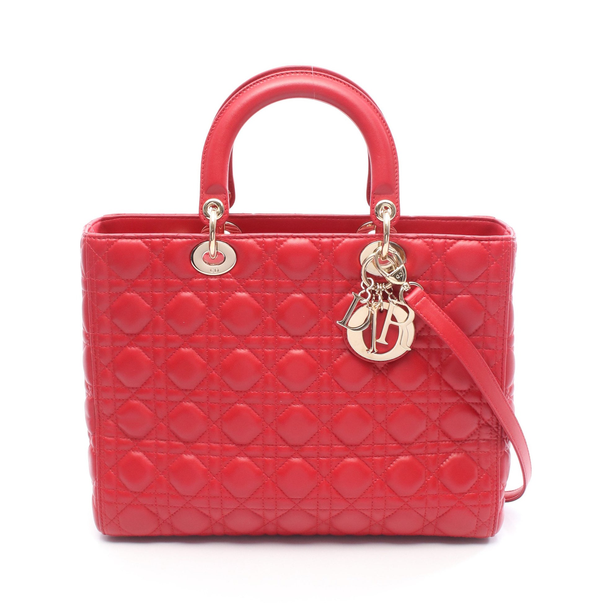 レディディオール ラージ カナージュ ハンドバッグ レザー レッド 2WAY クリスチャンディオール バッグ Christian Dior