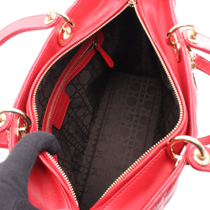 レディディオール ラージ カナージュ ハンドバッグ レザー レッド 2WAY クリスチャンディオール バッグ Christian Dior