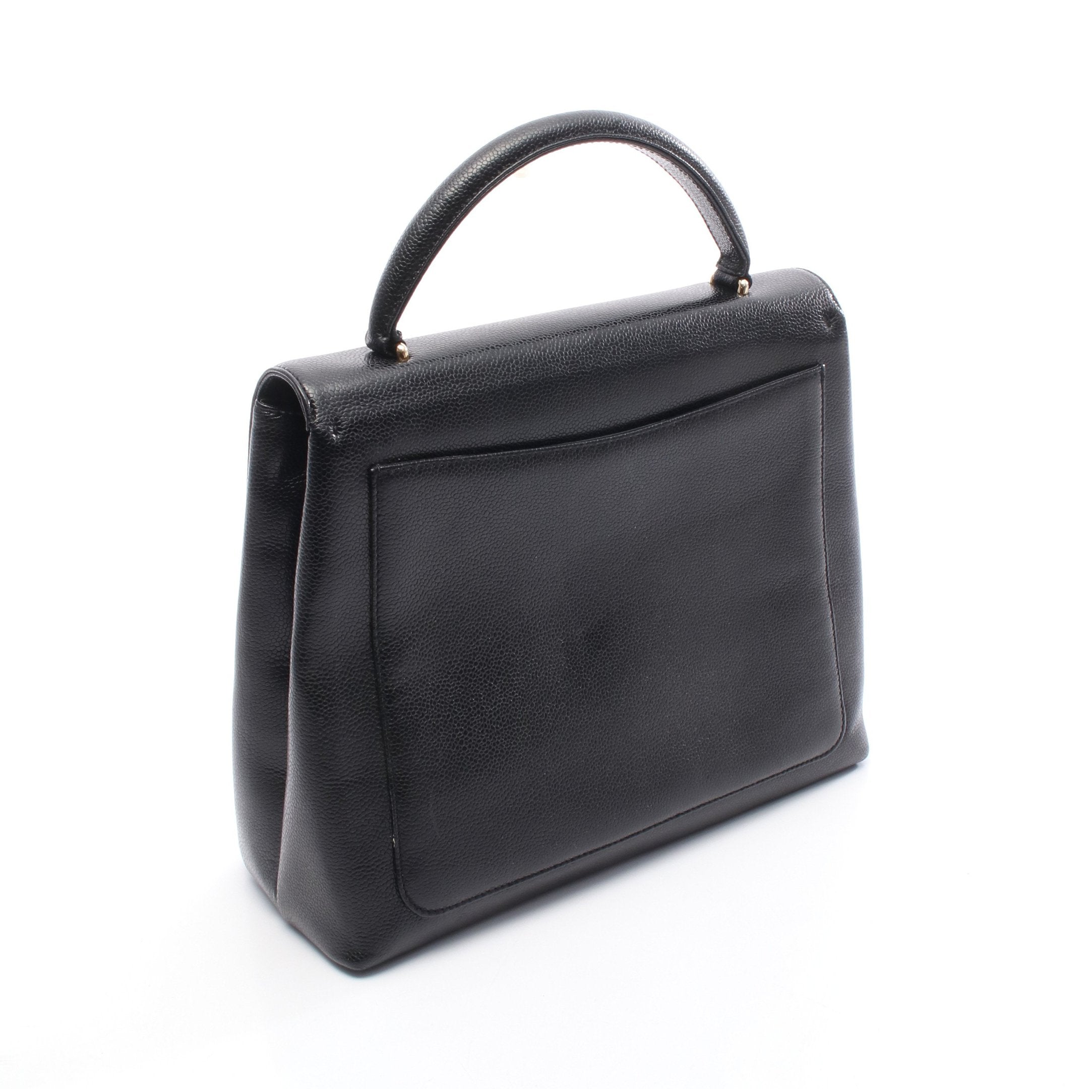 ココマーク トップハンドル ハンドバッグ キャビアスキン ブラック