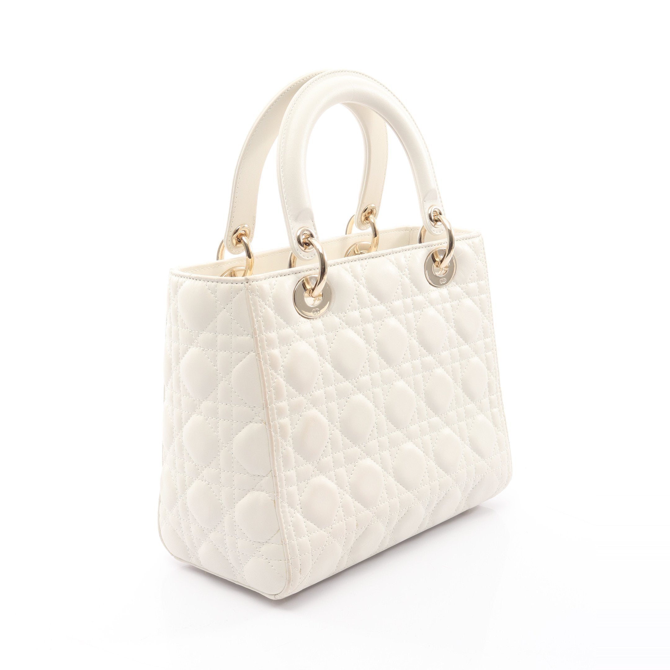 LADY DIOR ミディアムバッグ カナージュ ハンドバッグ レザー オフ