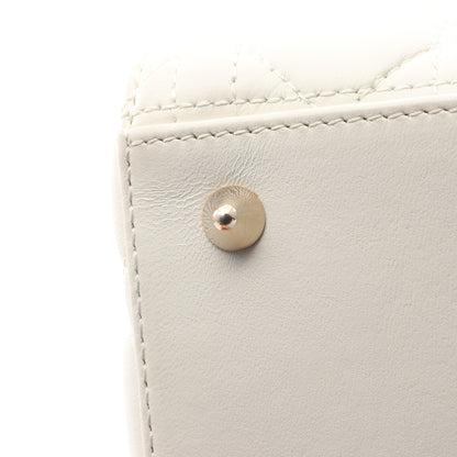 LADY DIOR ミディアムバッグ カナージュ ハンドバッグ レザー オフホワイト 2WAY クリスチャンディオール バッグ Christian Dior