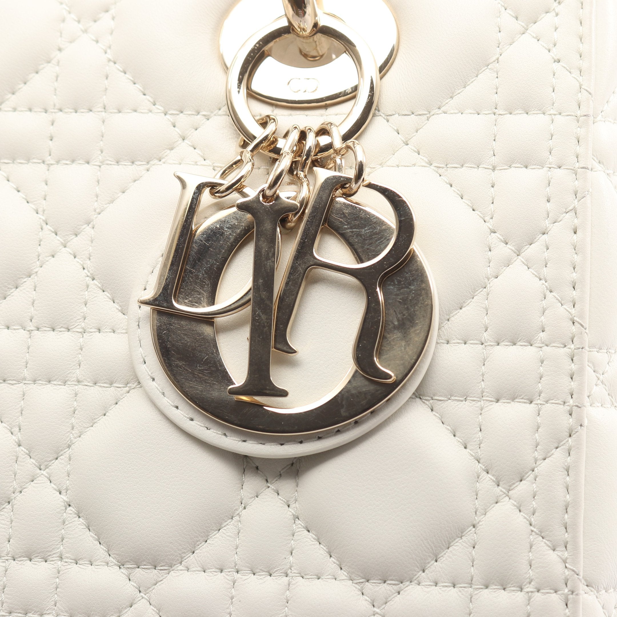 LADY DIOR ミディアムバッグ カナージュ ハンドバッグ レザー オフ