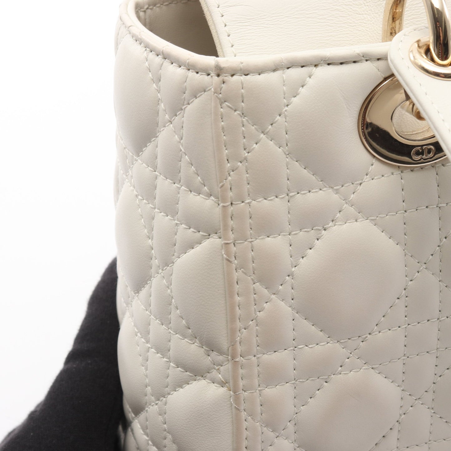 LADY DIOR ミディアムバッグ カナージュ ハンドバッグ レザー オフホワイト 2WAY クリスチャンディオール バッグ Christian Dior