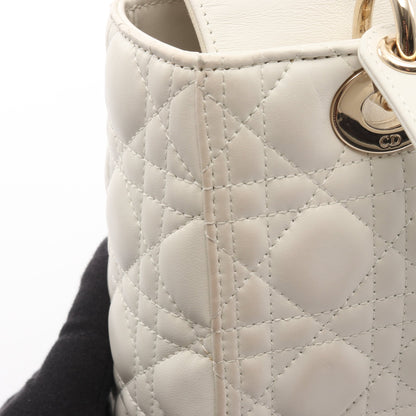 LADY DIOR ミディアムバッグ カナージュ ハンドバッグ レザー オフホワイト 2WAY クリスチャンディオール バッグ Christian Dior