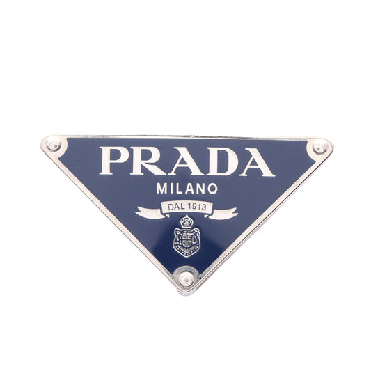 トライアングルロゴ ベルトバックル 小物 エナメル ネイビー シルバー プラダ