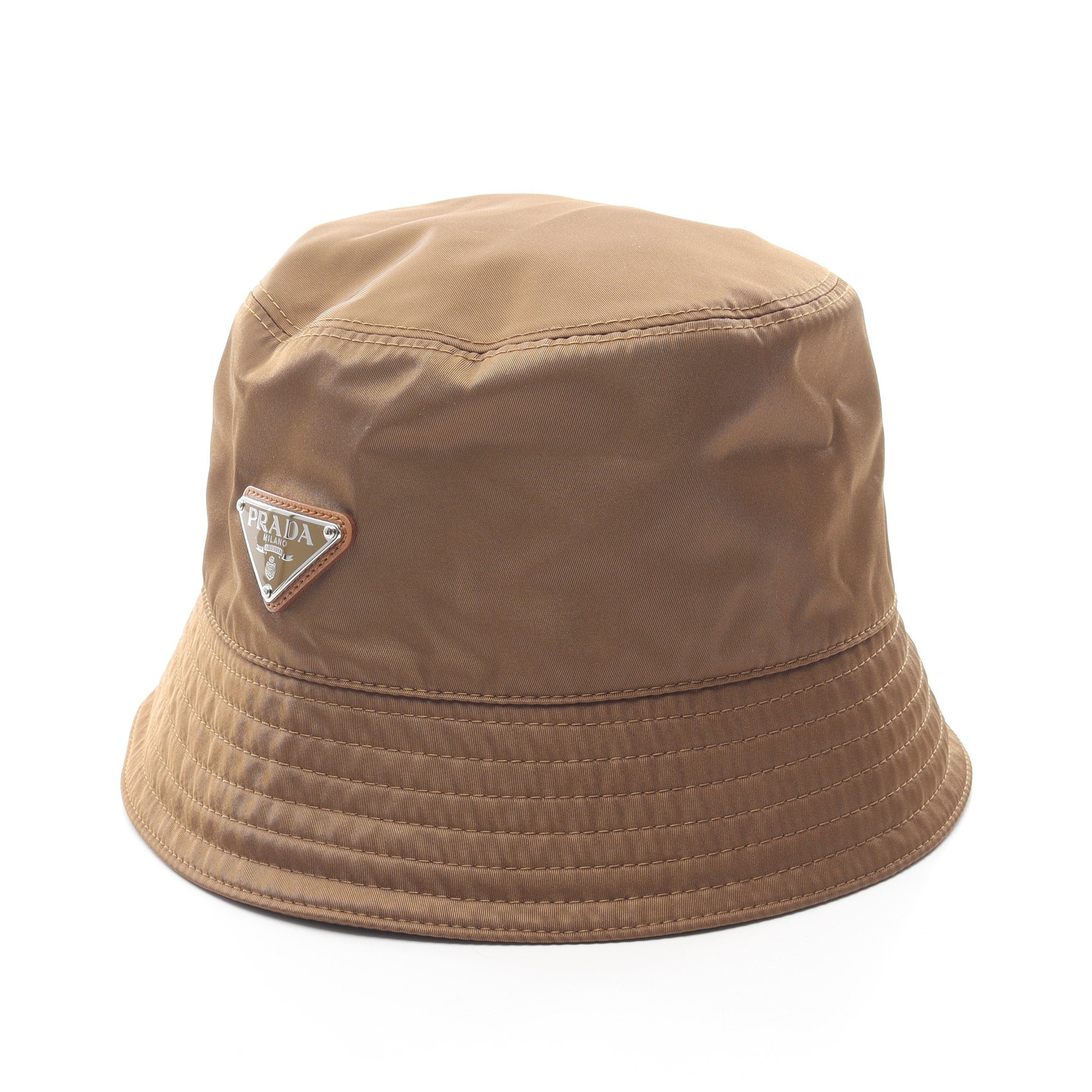 Re-Nylon バケット ハット ナイロン カーキブラウン 三角プレート