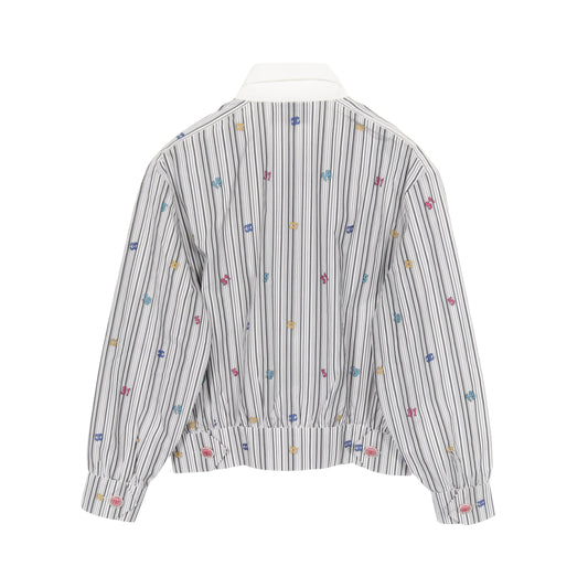 フラワーココマーク ストライプ シャツ ブラウス コットン ホワイト グレー シャネル