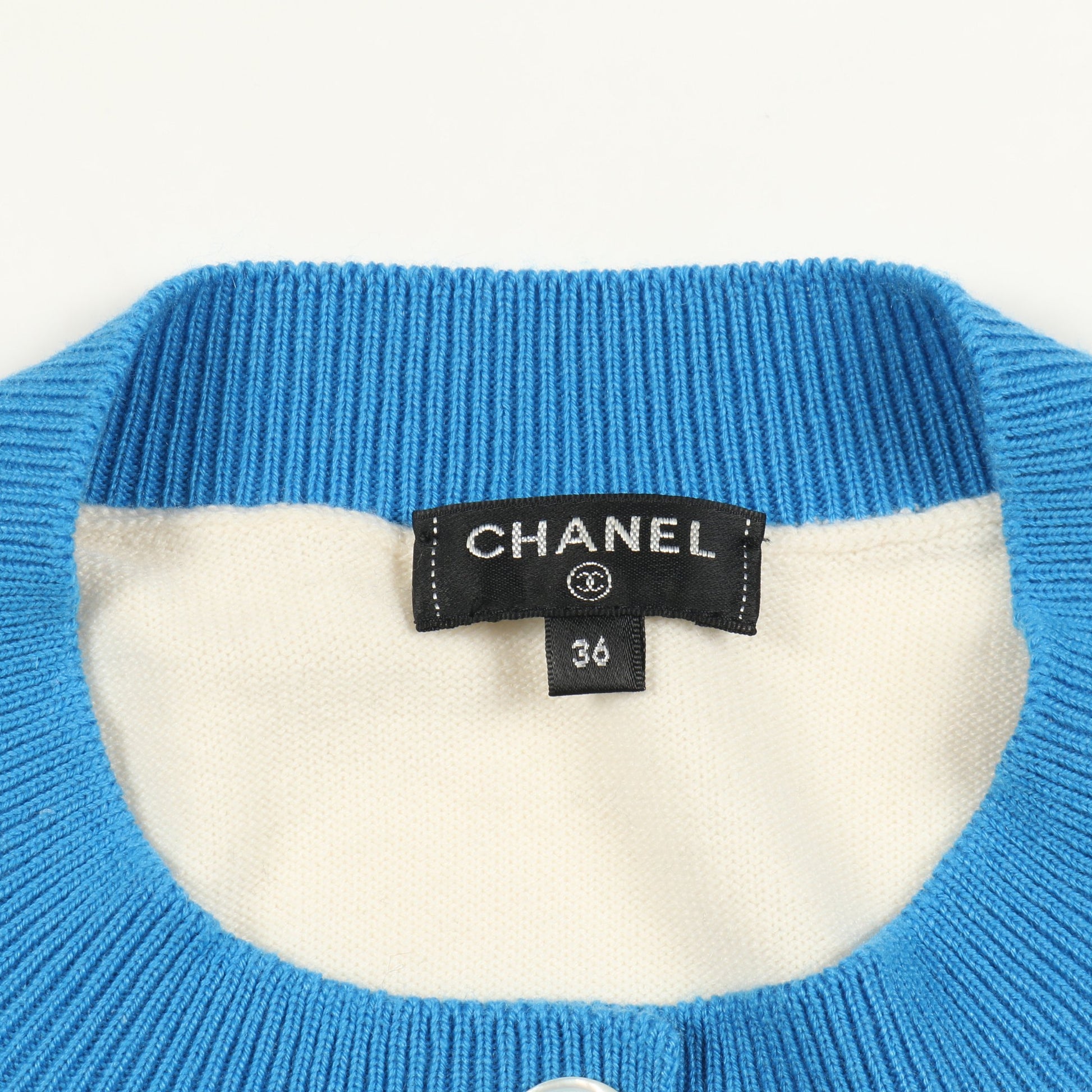 カーディガン ロゴ カシミヤ アイボリー ブルー シャネル トップス CHANEL