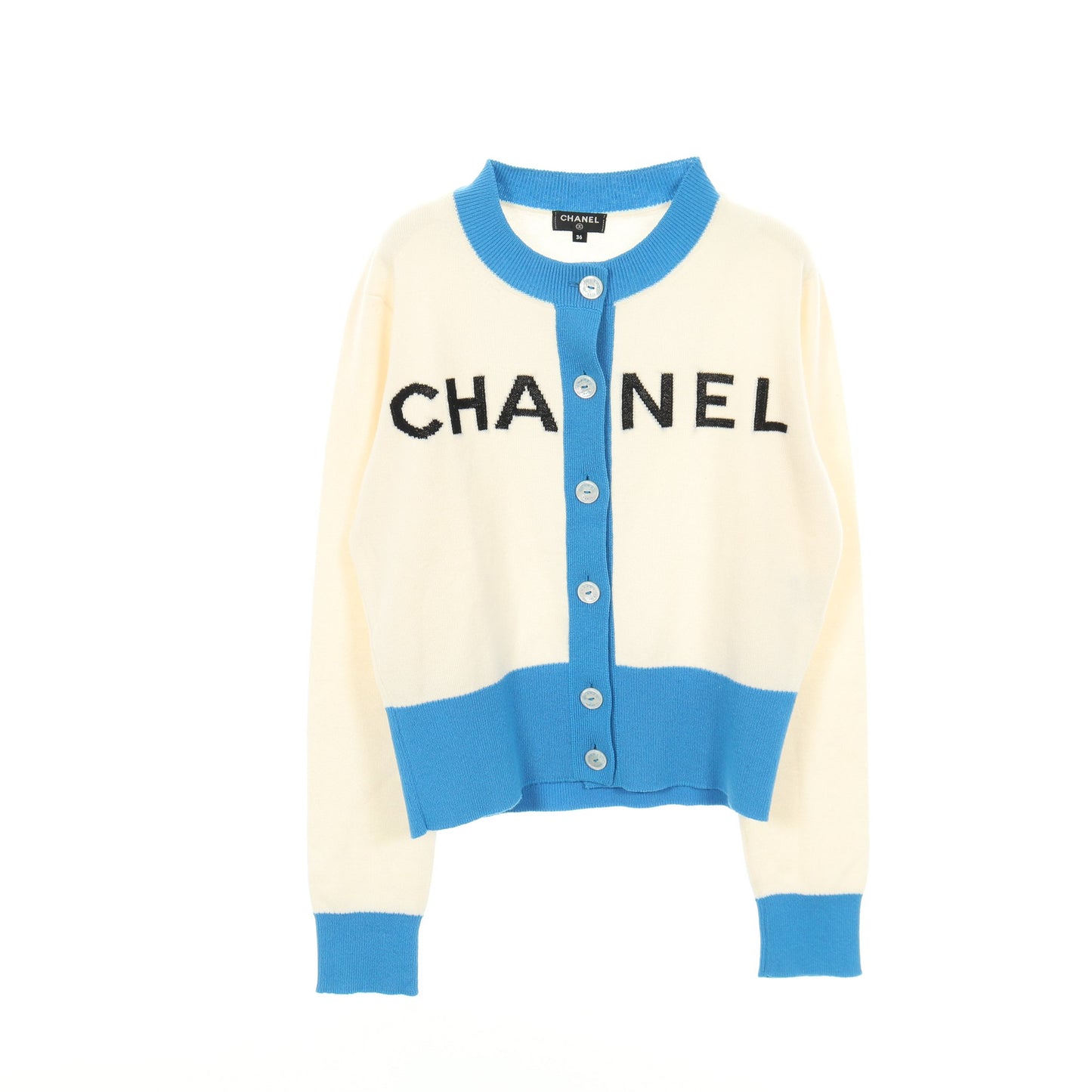 カーディガン ロゴ カシミヤ アイボリー ブルー シャネル トップス CHANEL