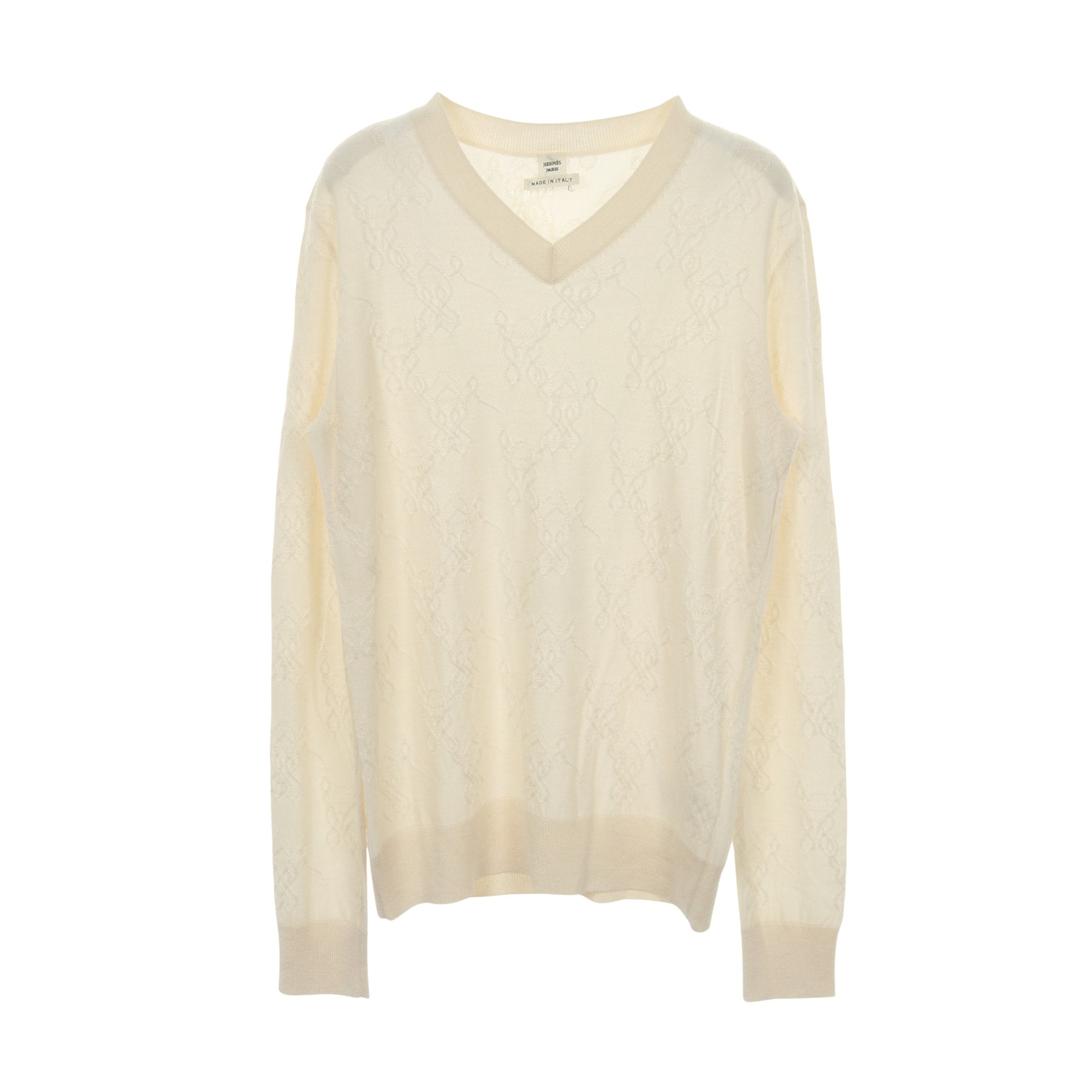 HERMES エルメス カシミア×シルク ニットVネックセーター グレー L