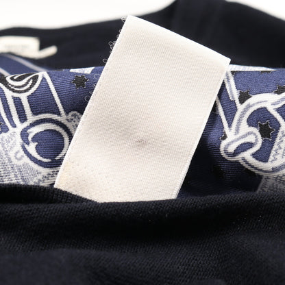 ツイルレーヌ Eperon d'Or Bandana ニット クルーネック ウール シルク ネイビー スカーフ切替 エルメス トップス HERMES