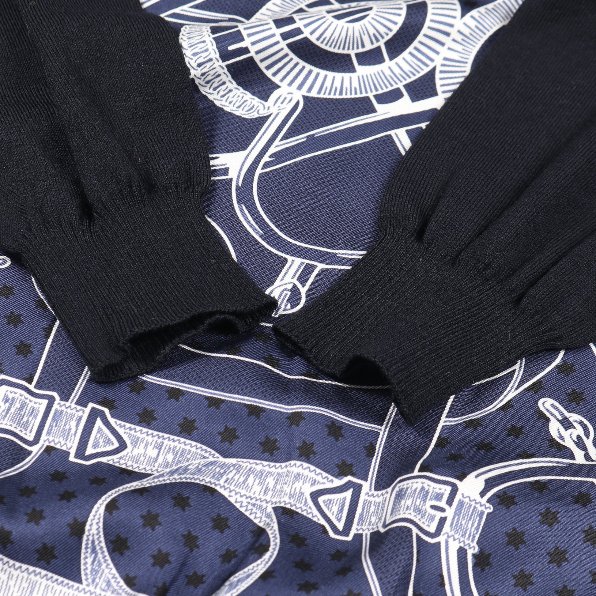 ツイルレーヌ Eperon d'Or Bandana ニット クルーネック ウール シルク ネイビー スカーフ切替 エルメス トップス HERMES