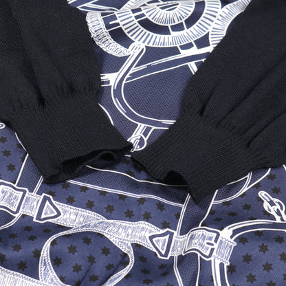 ツイルレーヌ Eperon d'Or Bandana ニット クルーネック ウール シルク ネイビー スカーフ切替 エルメス トップス HERMES