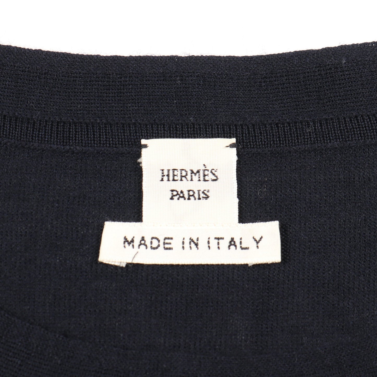 ツイルレーヌ Eperon d'Or Bandana ニット クルーネック ウール シルク ネイビー スカーフ切替 エルメス トップス HERMES