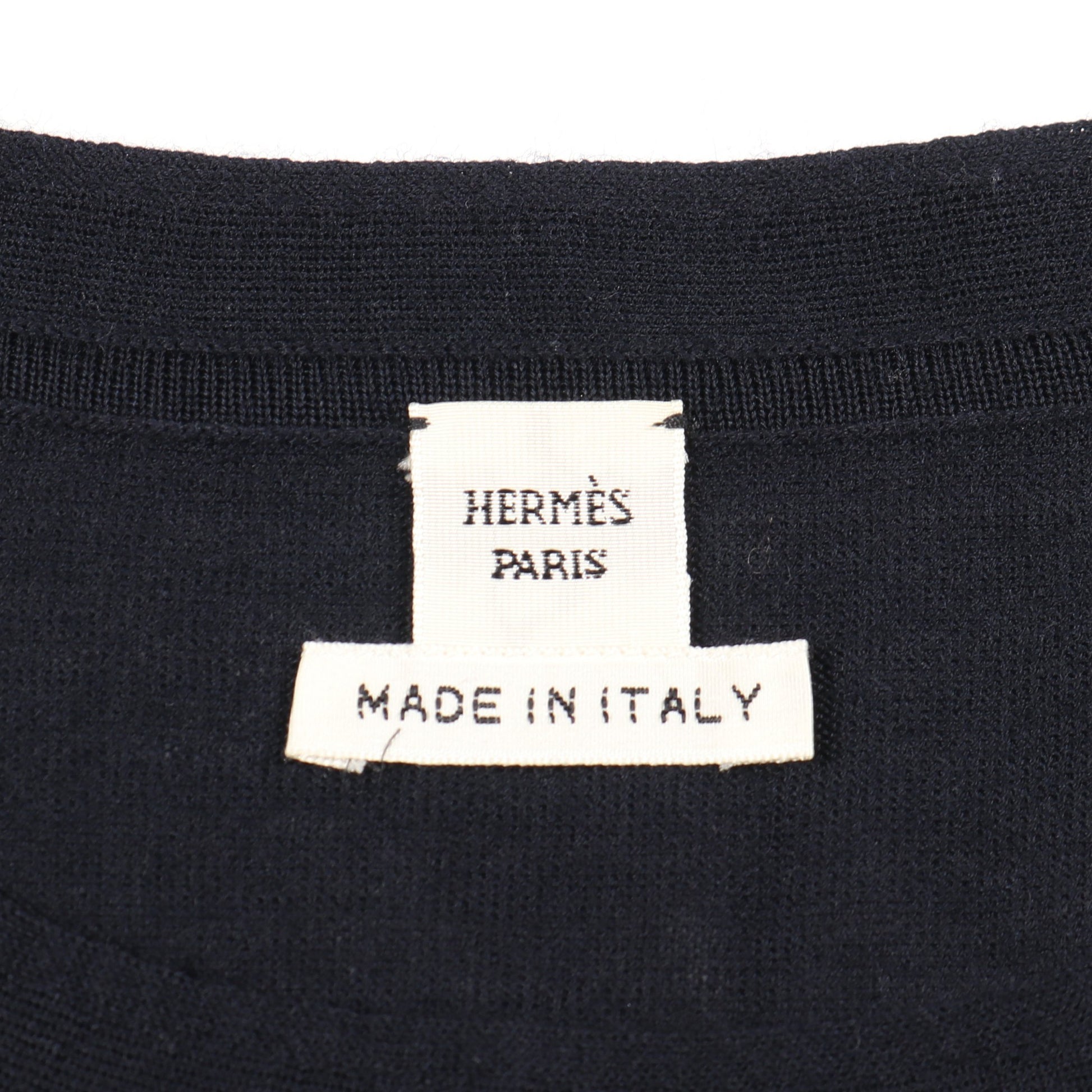 ツイルレーヌ Eperon d'Or Bandana ニット クルーネック ウール シルク ネイビー スカーフ切替 エルメス トップス HERMES