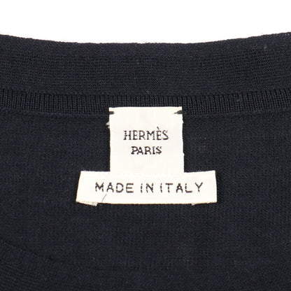 ツイルレーヌ Eperon d'Or Bandana ニット クルーネック ウール シルク ネイビー スカーフ切替 エルメス トップス HERMES