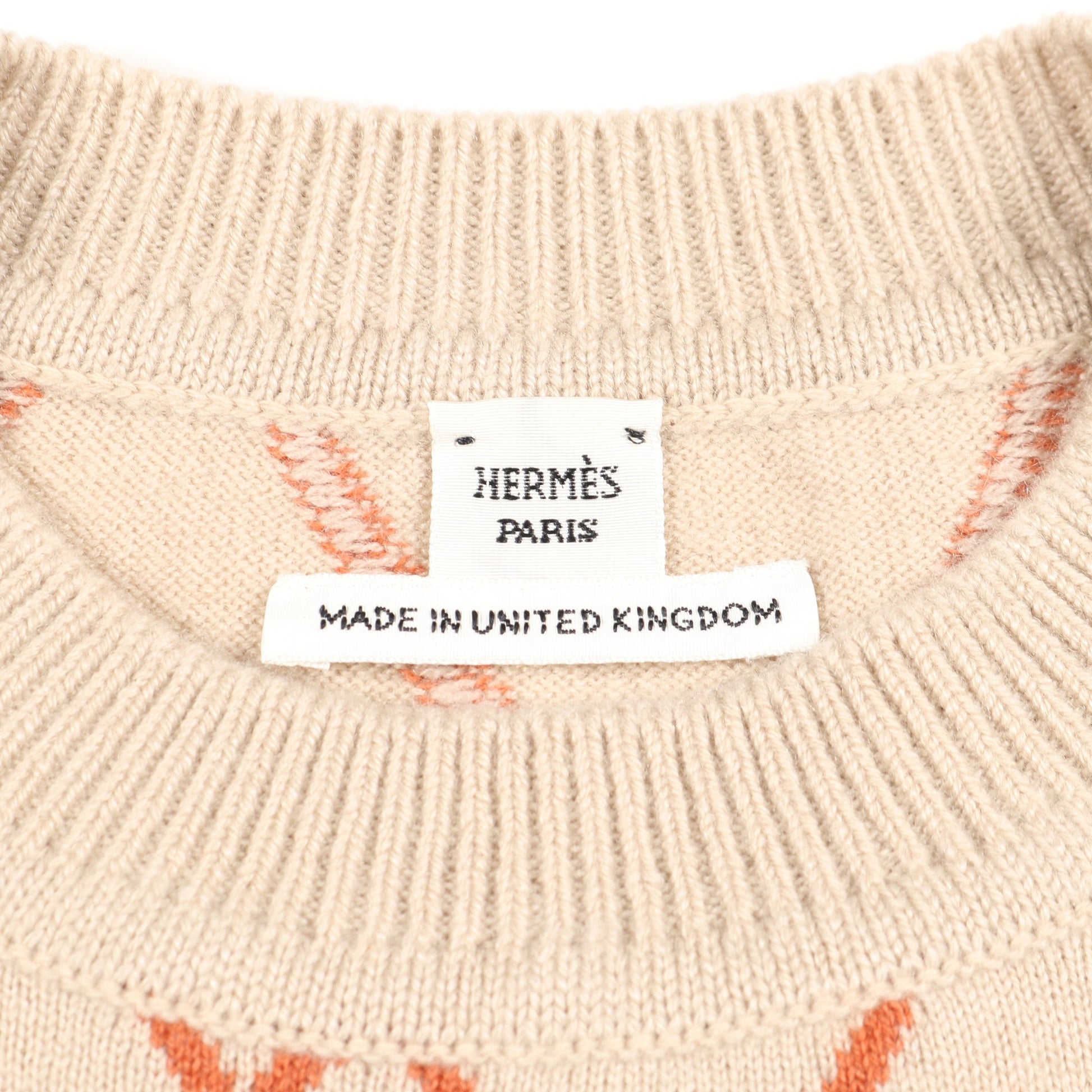 Hロンド ニット クルーネック カシミヤ ベージュ オレンジブラウン エルメス トップス HERMES