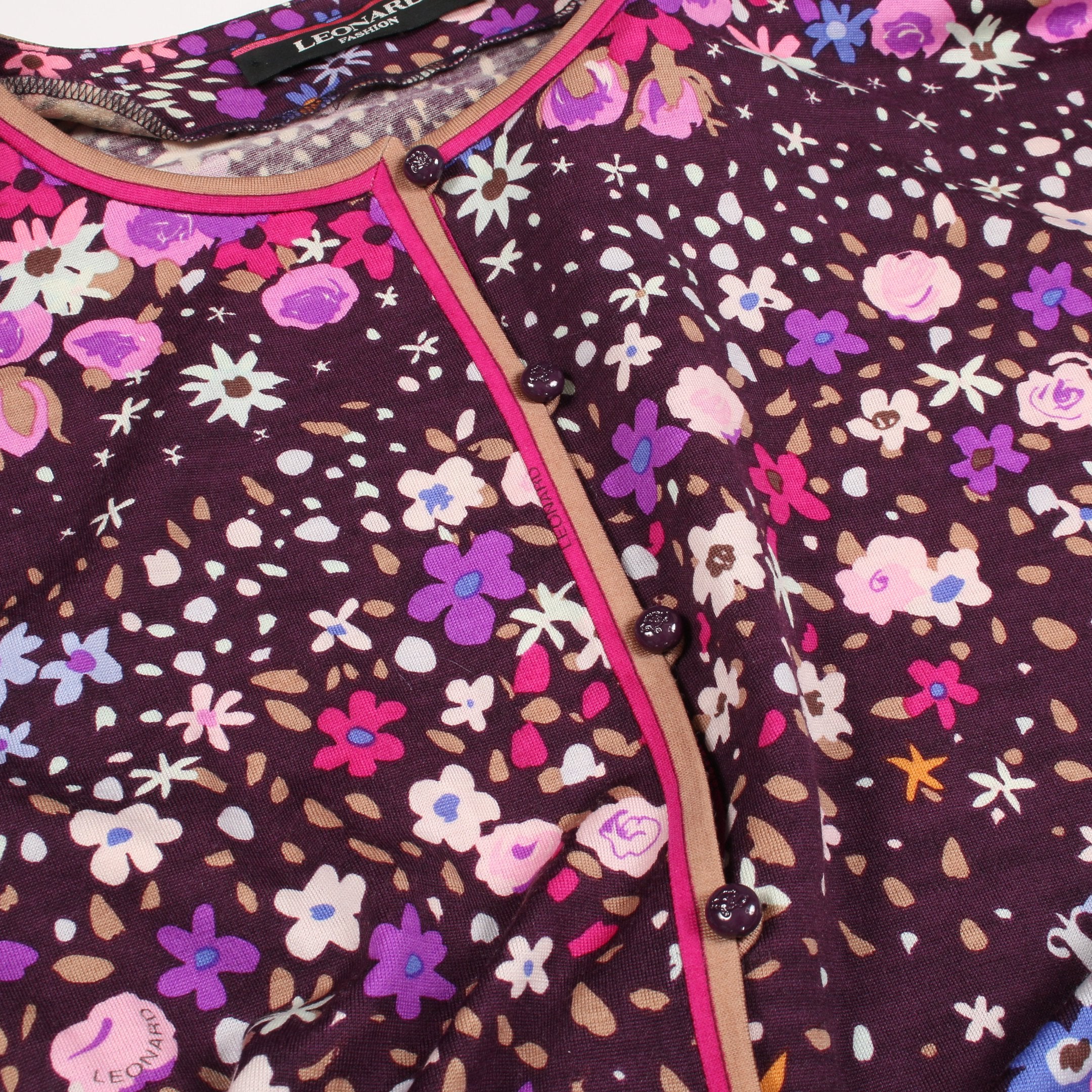 ワンピース 花柄 総柄 ウール ダークパープル マルチカラー レオナール