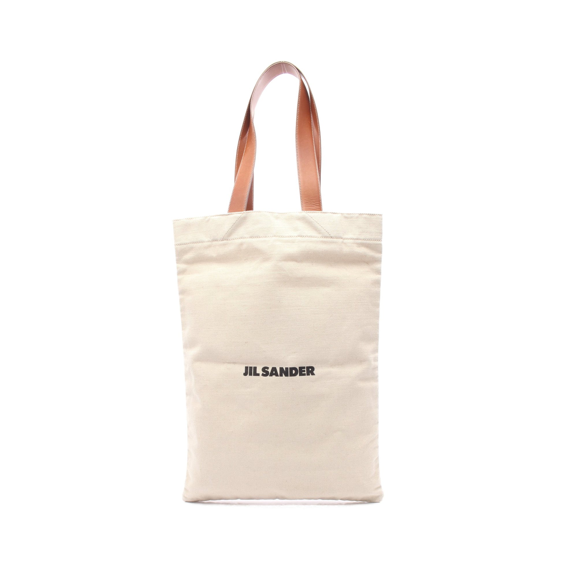 FLAT SHOPPER フラットショッパー ショルダーバッグ トートバッグ キャンバス レザー ベージュ ブラウン ジルサンダー バッグ JIL SANDER