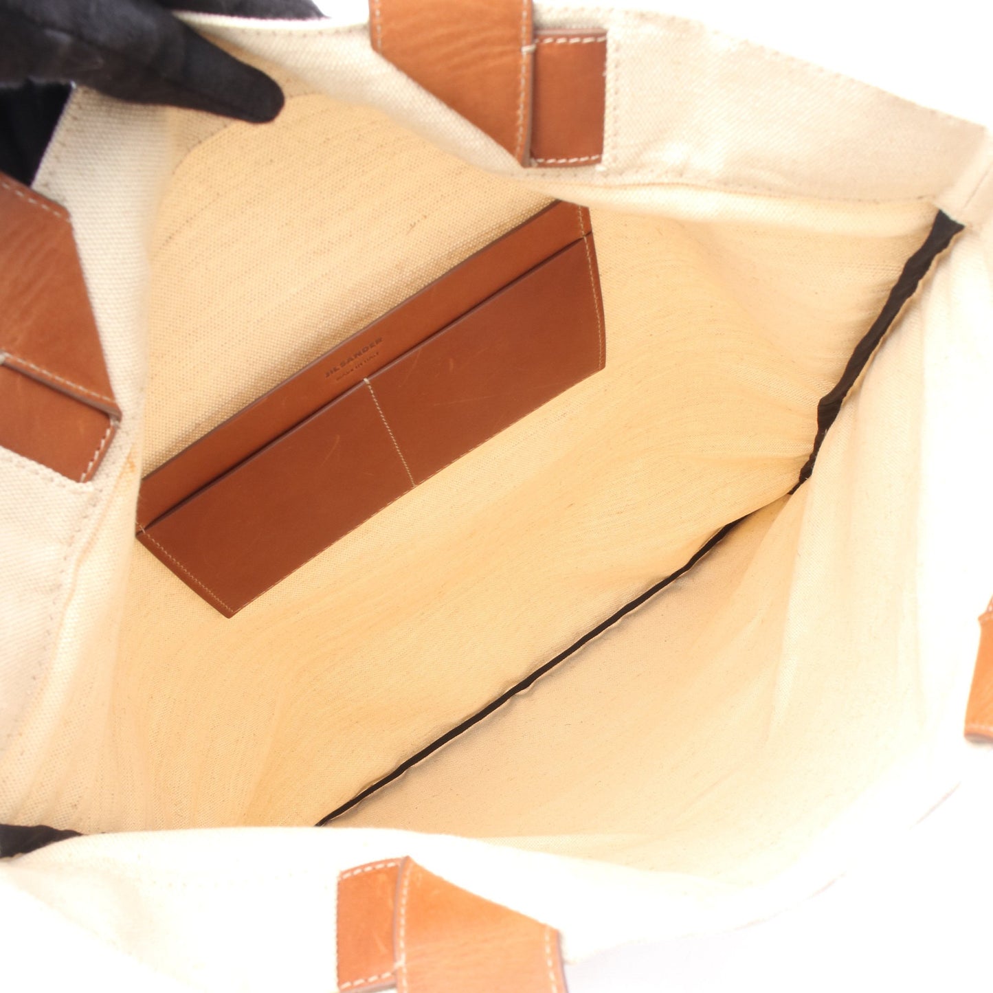 FLAT SHOPPER フラットショッパー ショルダーバッグ トートバッグ キャンバス レザー ベージュ ブラウン ジルサンダー バッグ JIL SANDER