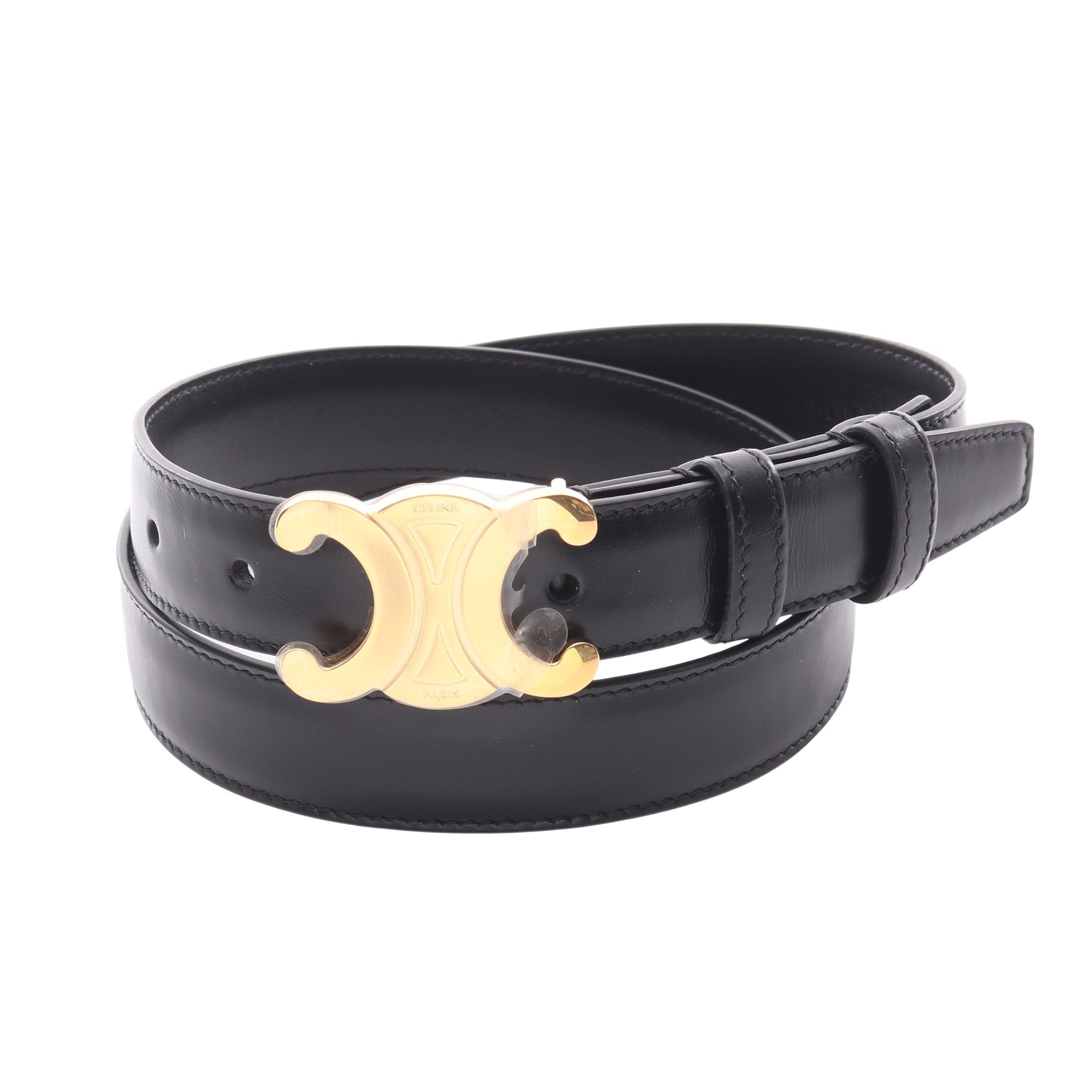 セリーヌ CELINE レザー ベルト トリオンフ金具 プレート ネイビー 65 トリオンフ ベルト レザー ブラック ゴールド金具 セリーヌ – RECLO