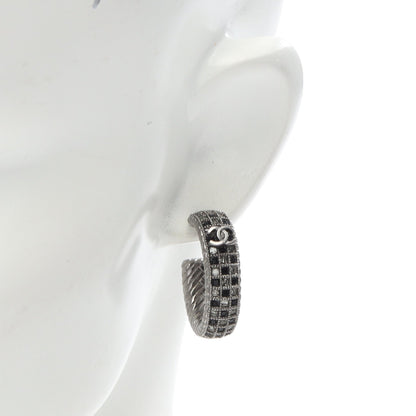 ココマーク フープ ピアス ラインストーン シルバー クリア ブラック A16S シャネル アクセサリー CHANEL