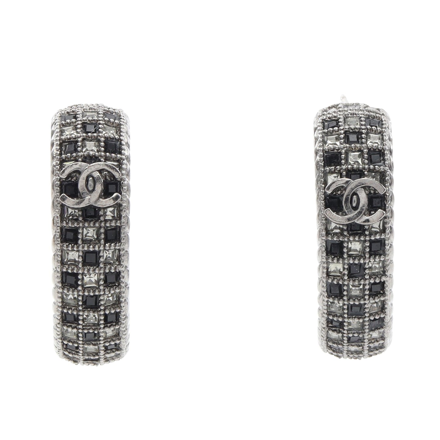 ココマーク フープ ピアス ラインストーン シルバー クリア ブラック A16S シャネル アクセサリー CHANEL