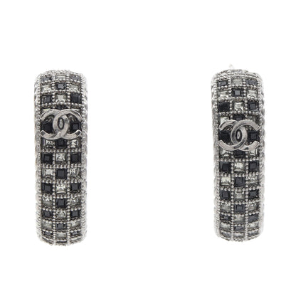 ココマーク フープ ピアス ラインストーン シルバー クリア ブラック A16S シャネル アクセサリー CHANEL