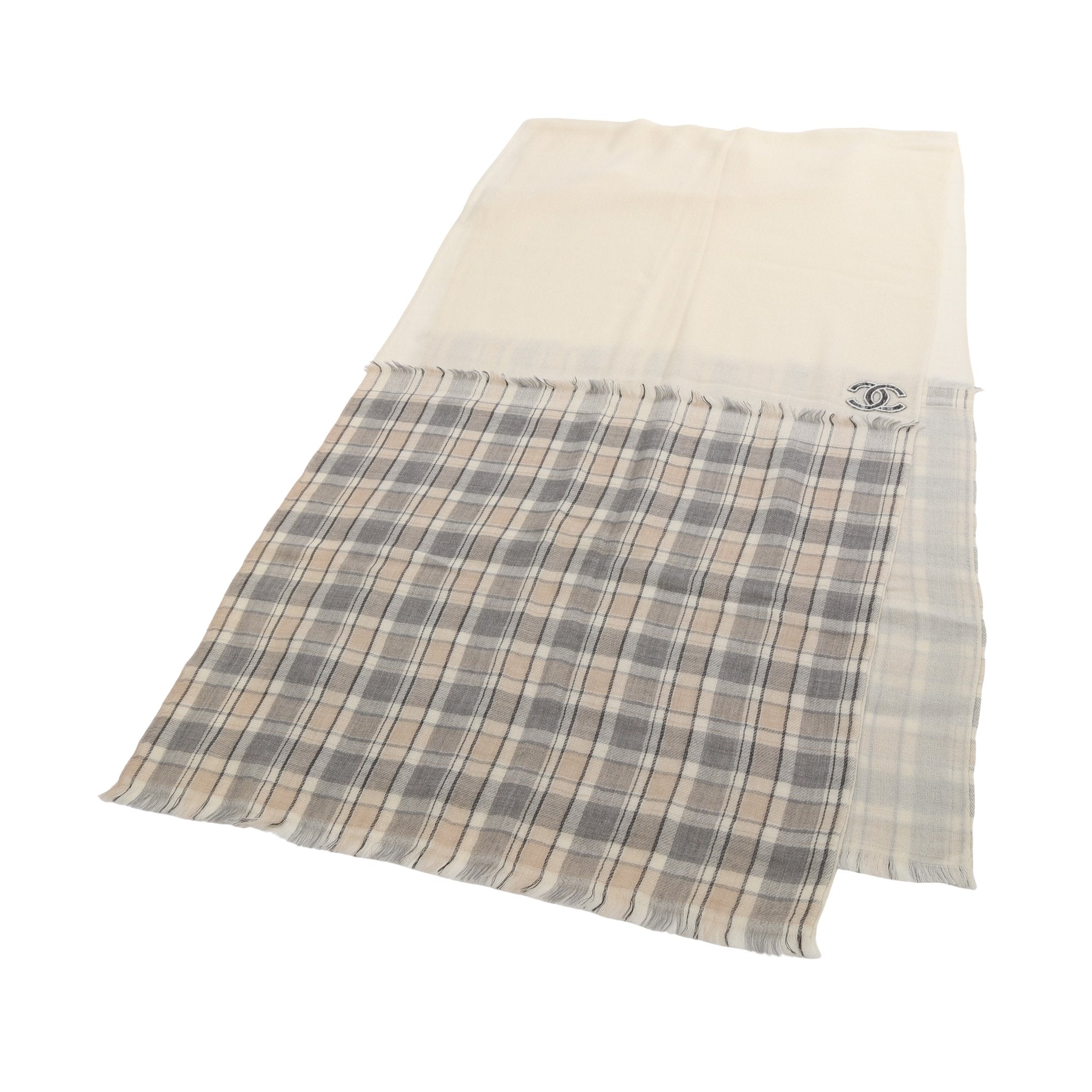 ココマーク ストール チェック カシミヤ アイボリー グレー 13A
