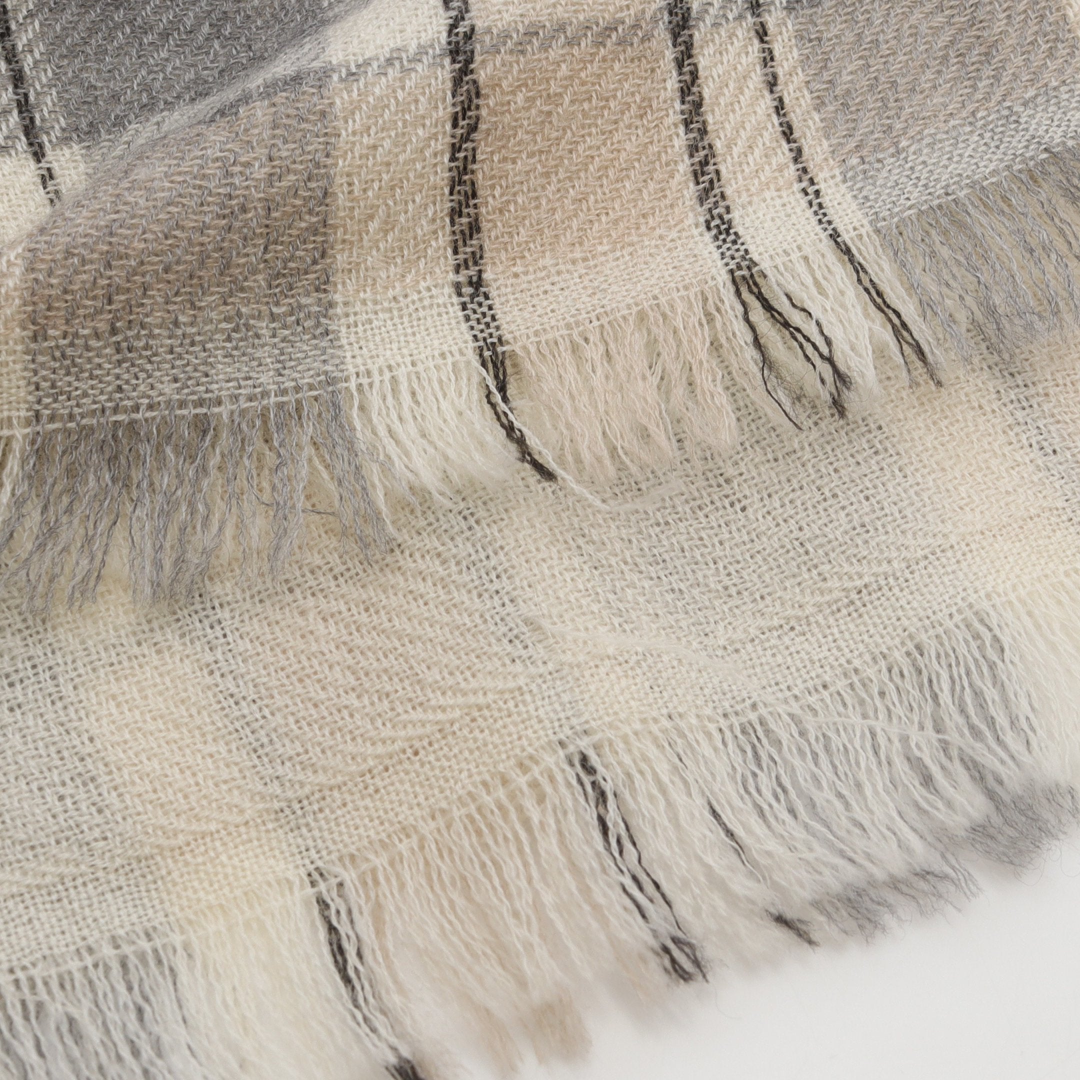 ココマーク ストール チェック カシミヤ アイボリー グレー 13A