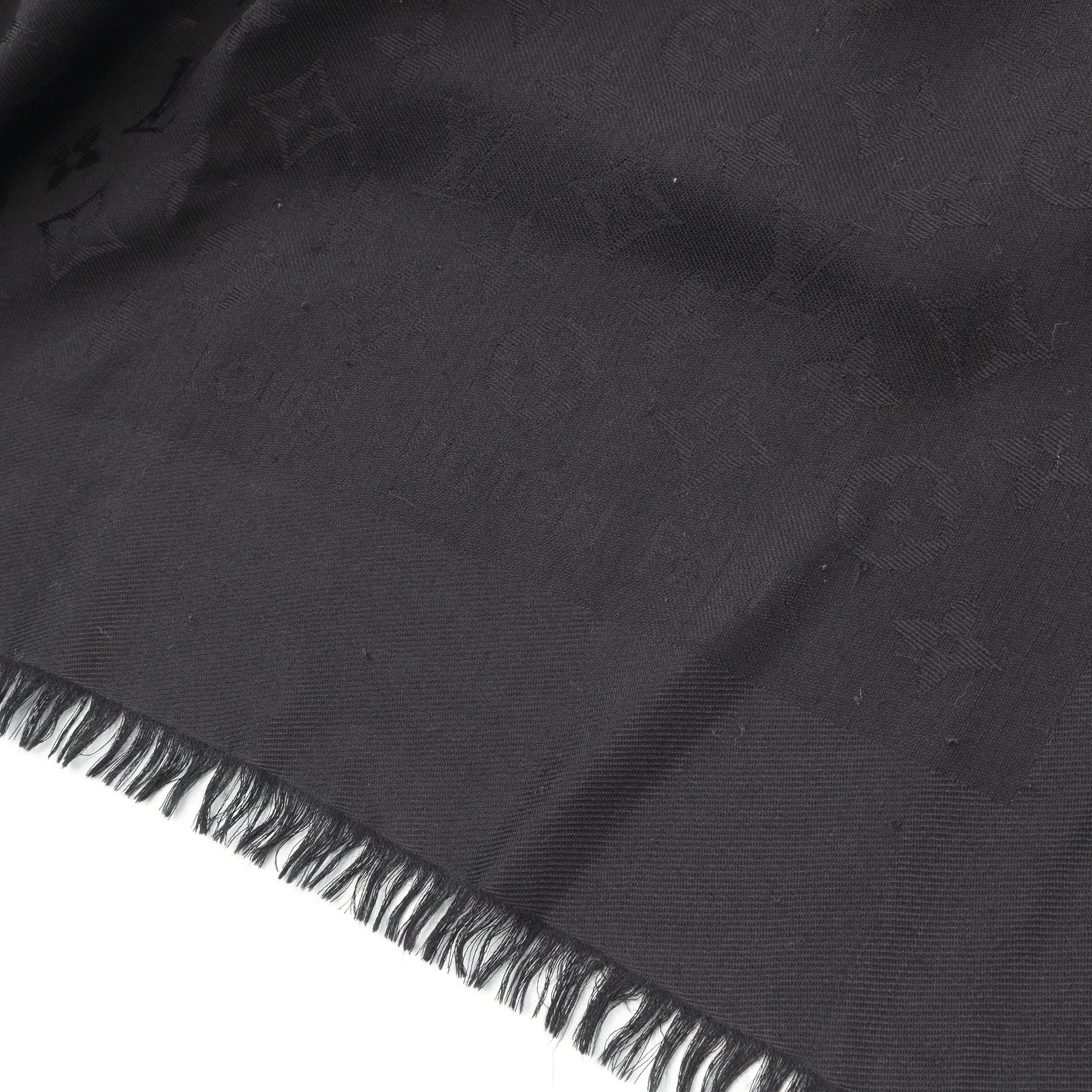 ショール モノグラム ストール 刺繍 シルク ウール ブラック ルイ