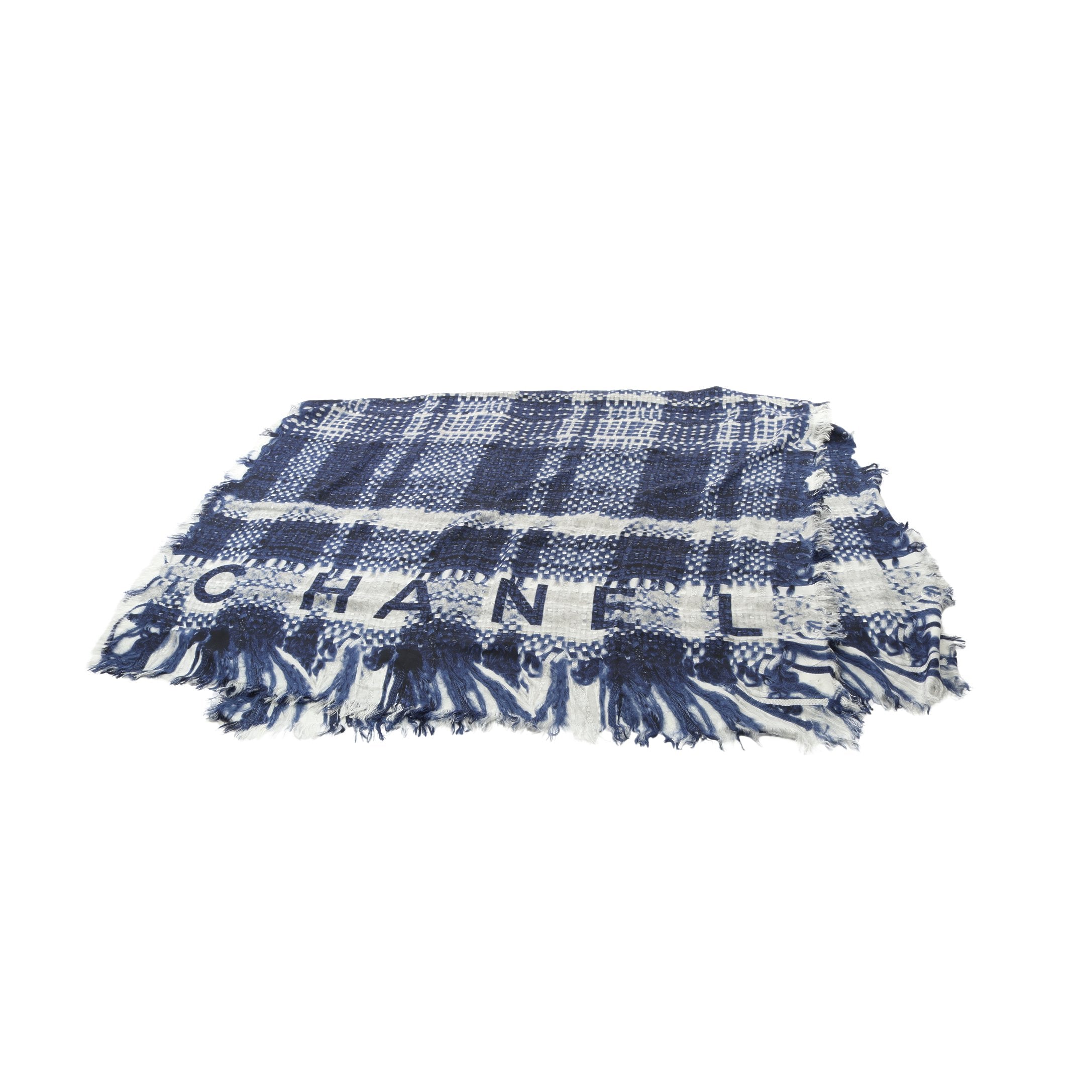 ショール スカーフ ロゴ シルク ダークブルー グレー シャネル – RECLO