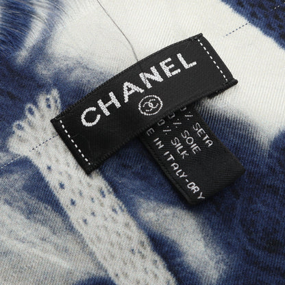 ショール スカーフ ロゴ シルク ダークブルー グレー シャネル 財布・小物 CHANEL