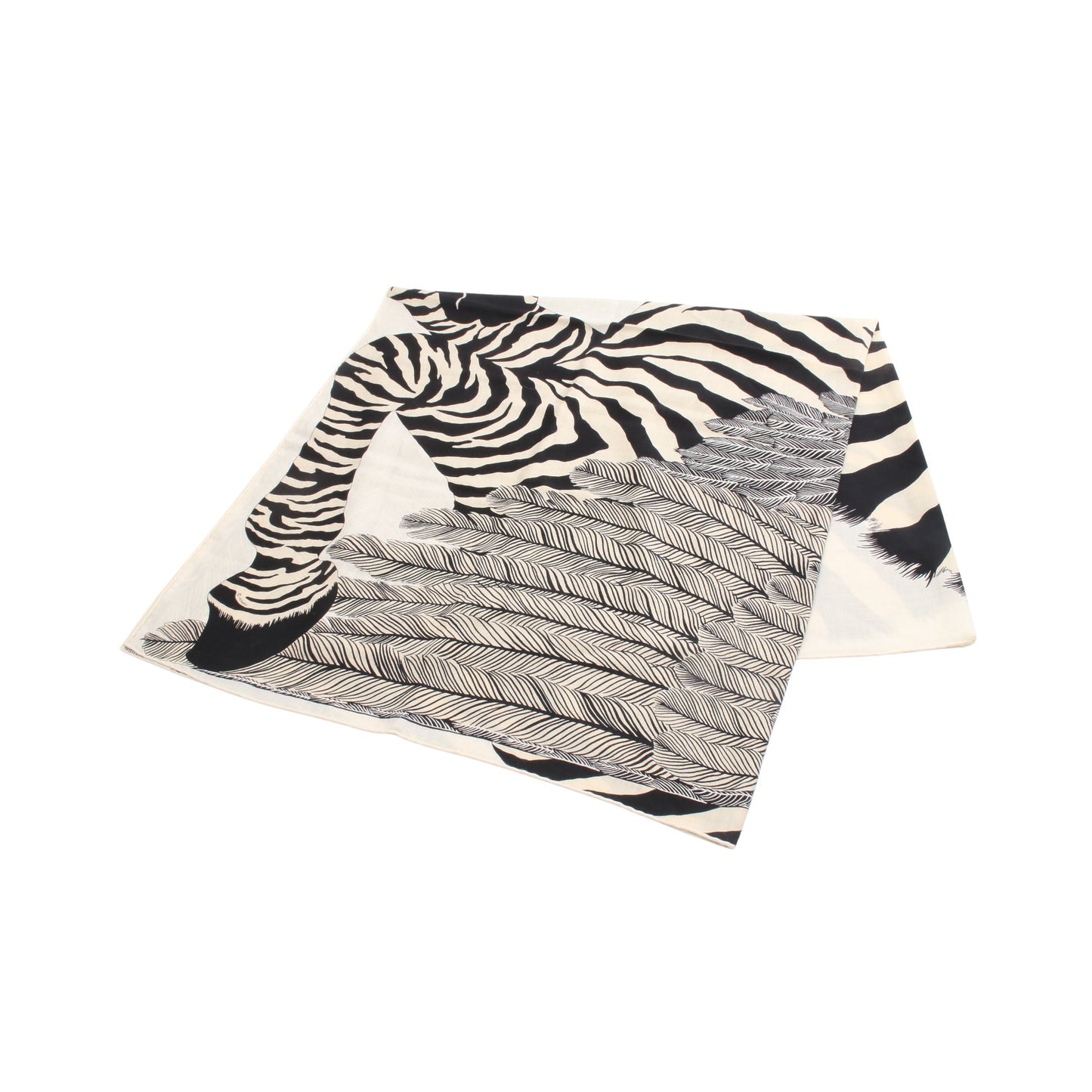 カレジェアン カレ140 ZEBRA PEGASUS スカーフ ショール カシミヤ シルク アイボリー ブラック エルメス 財布・小物 HERMES