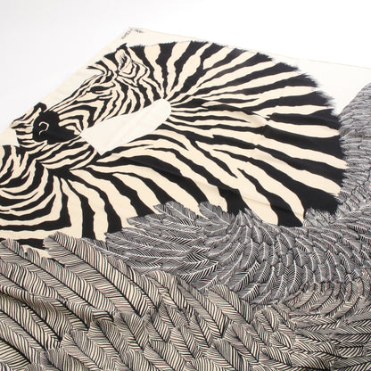 カレジェアン カレ140 ZEBRA PEGASUS スカーフ ショール カシミヤ シルク アイボリー ブラック エルメス 財布・小物 HERMES