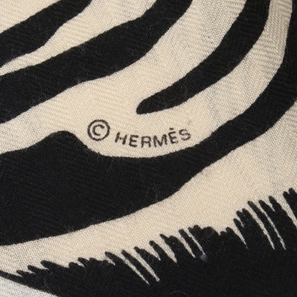 カレジェアン カレ140 ZEBRA PEGASUS スカーフ ショール カシミヤ シルク アイボリー ブラック エルメス 財布・小物 HERMES