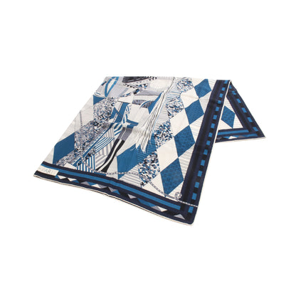 カレジェアン カレ140 PATCHWORK HORSE スカーフ ショール カシミヤ シルク ネイビー グレー エルメス 財布・小物 HERMES