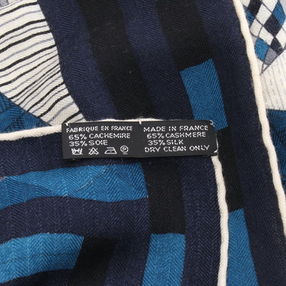 カレジェアン カレ140 PATCHWORK HORSE スカーフ ショール カシミヤ シルク ネイビー グレー エルメス 財布・小物 HERMES