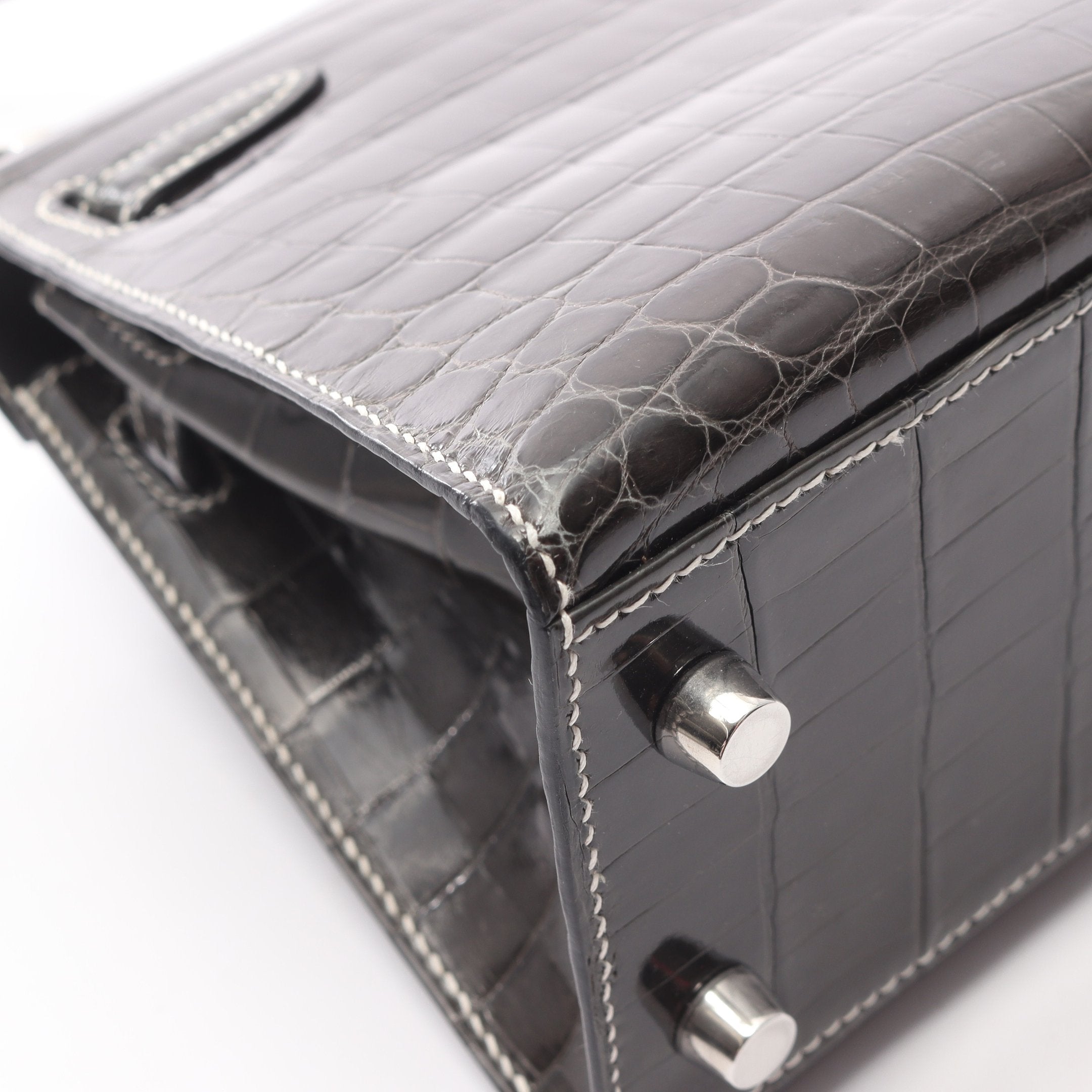 ミニケリー20 グラファイト ハンドバッグ クロコダイル