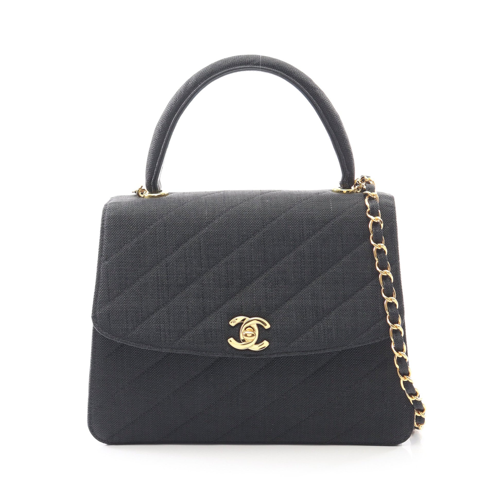 ハンドバッグ ナイロンキャンバス ダークグレー ゴールド金具 2WAY ヴィンテージ シャネル バッグ CHANEL