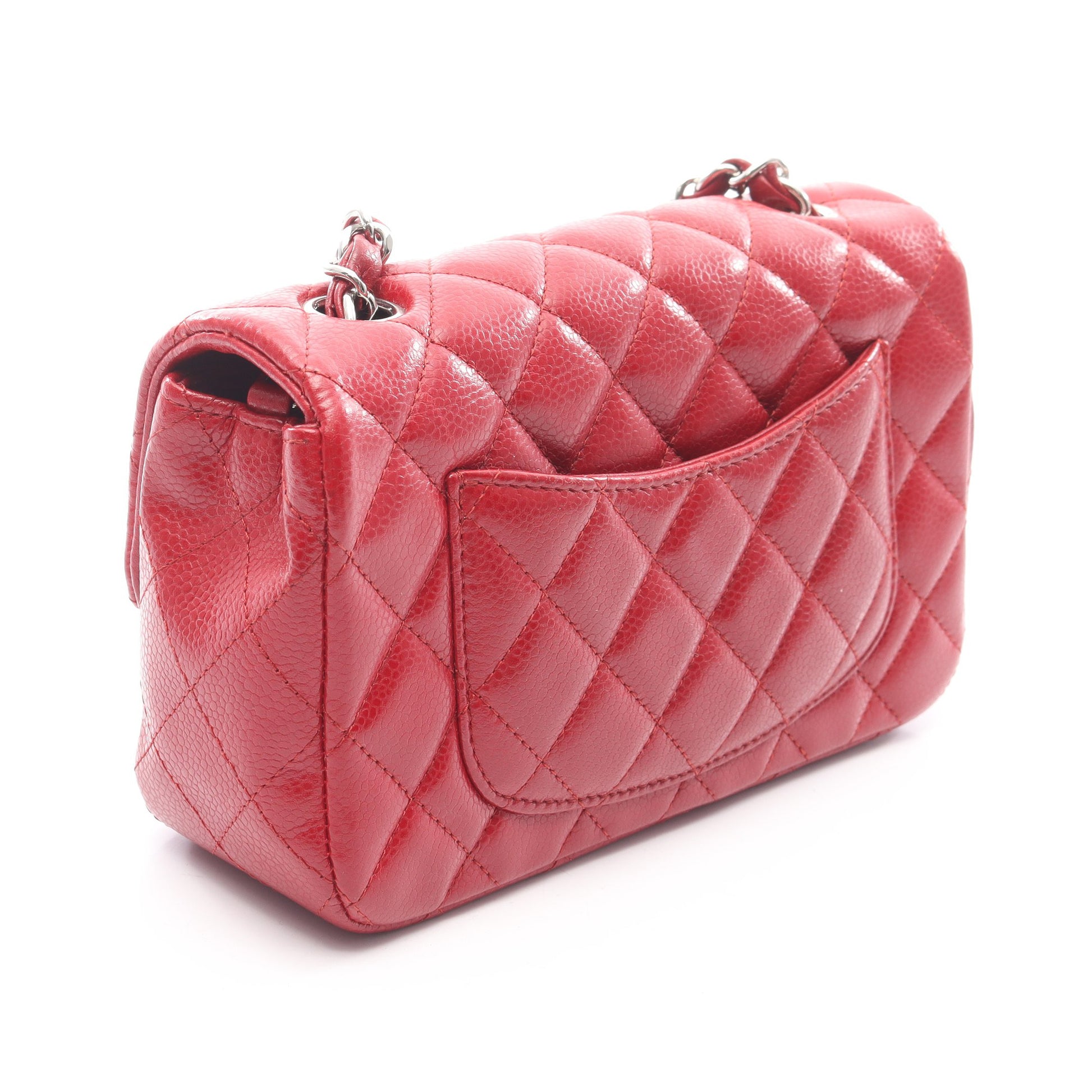ミニマトラッセ20 チェーンショルダーバッグ ソフトキャビアスキン レッド シルバー金具 シャネル バッグ CHANEL