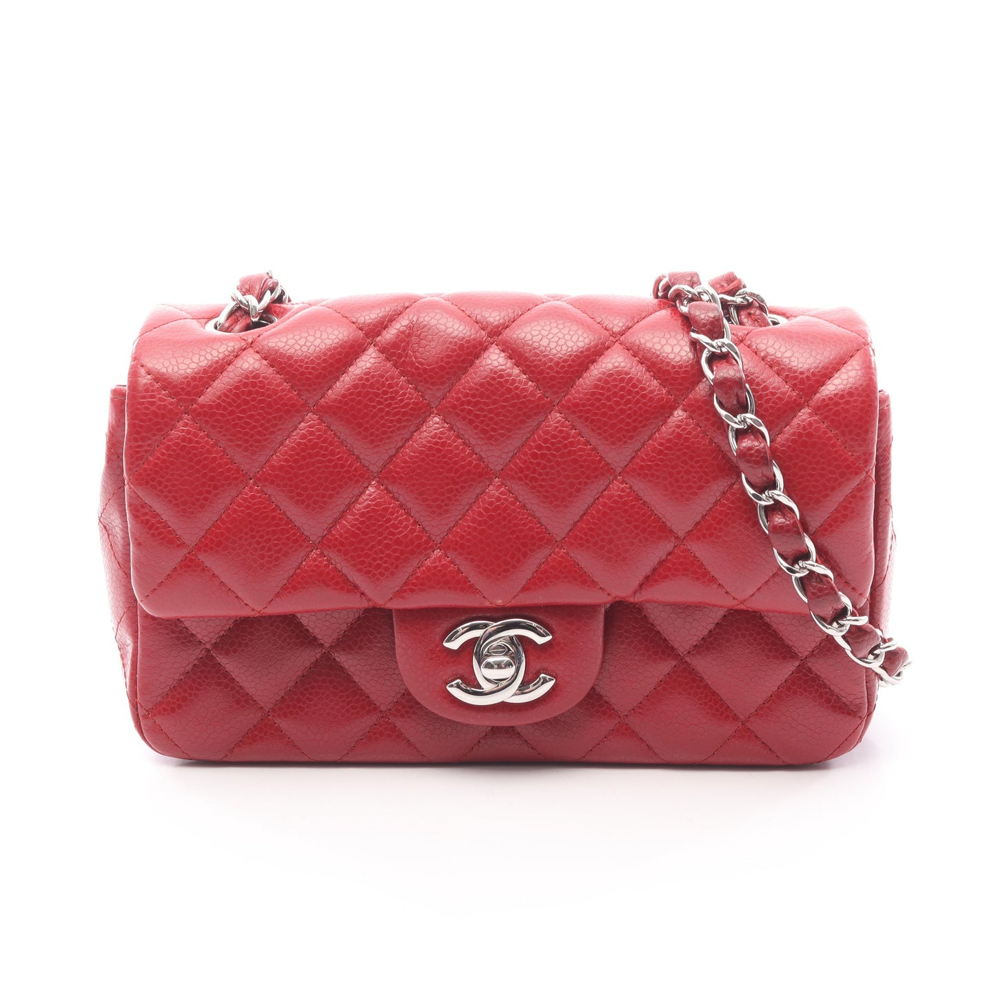 ミニマトラッセ20 チェーンショルダーバッグ ソフトキャビアスキン レッド シルバー金具 シャネル バッグ CHANEL