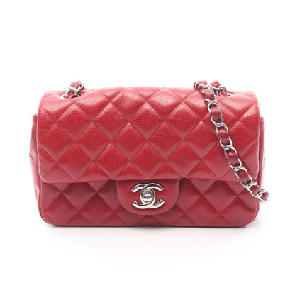 ミニマトラッセ20 チェーンショルダーバッグ ソフトキャビアスキン レッド シルバー金具 シャネル バッグ CHANEL