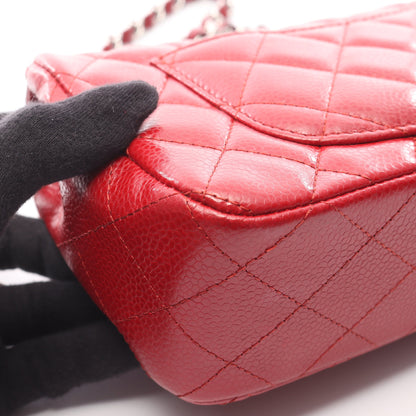 ミニマトラッセ20 チェーンショルダーバッグ ソフトキャビアスキン レッド シルバー金具 シャネル バッグ CHANEL