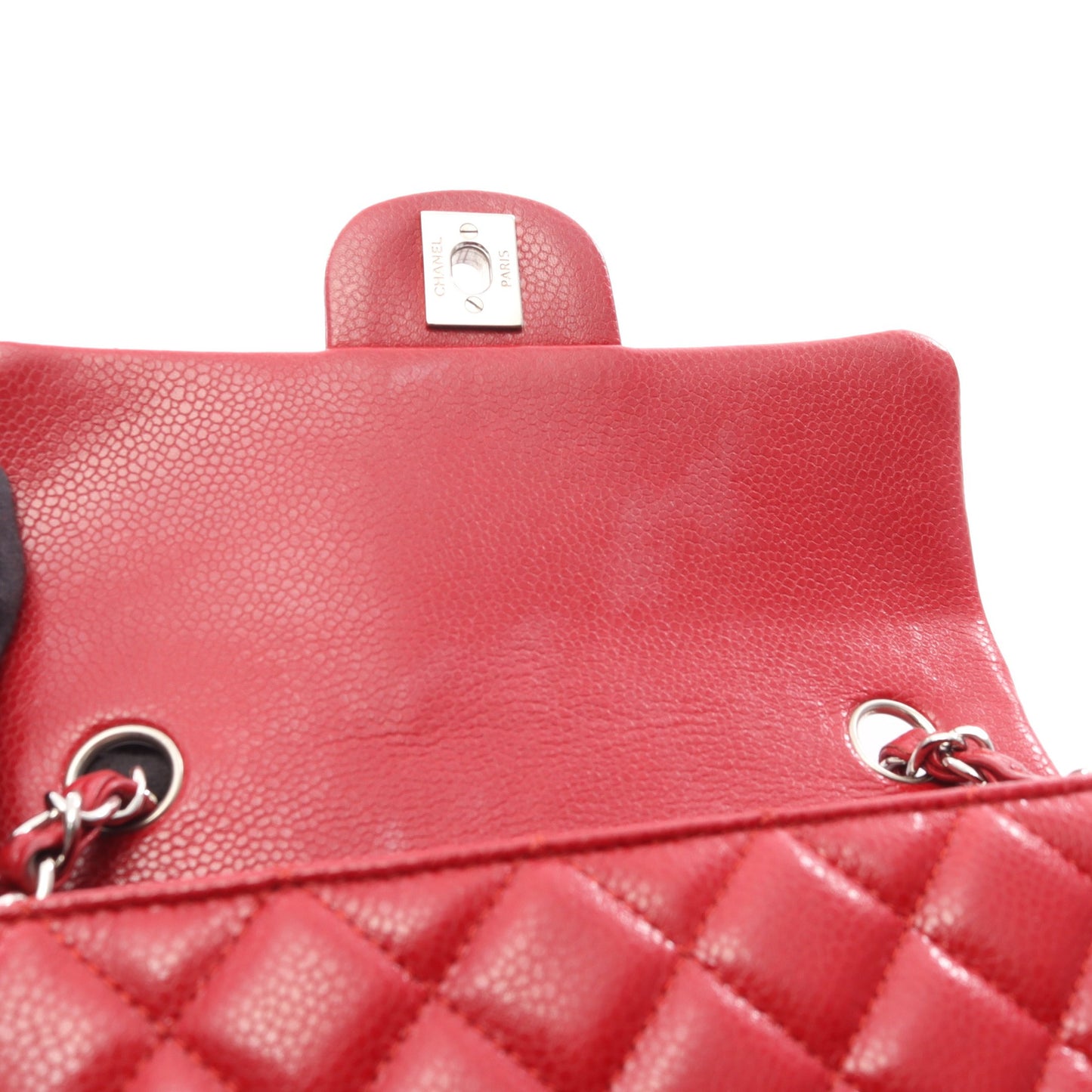ミニマトラッセ20 チェーンショルダーバッグ ソフトキャビアスキン レッド シルバー金具 シャネル バッグ CHANEL