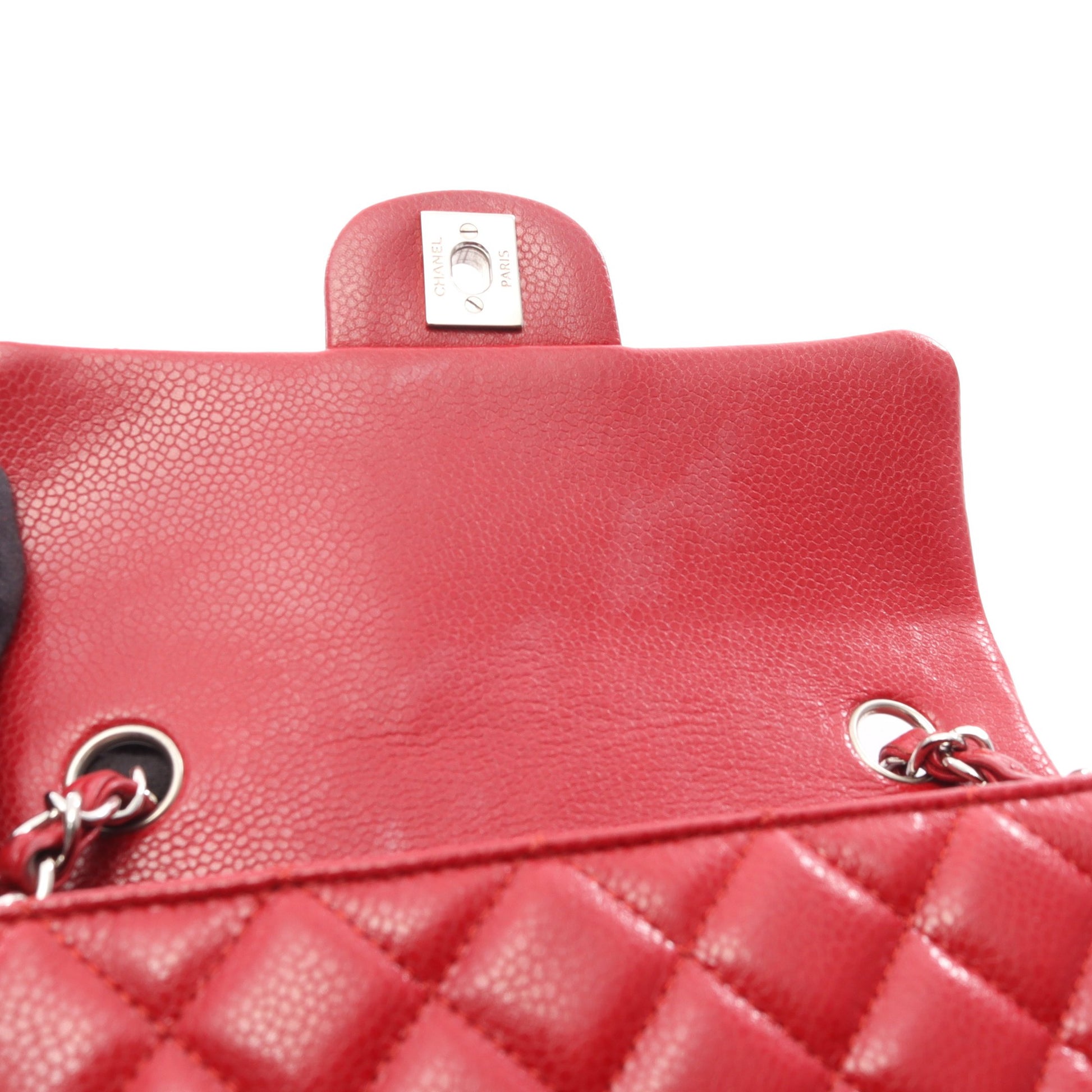 ミニマトラッセ20 チェーンショルダーバッグ ソフトキャビアスキン レッド シルバー金具 シャネル バッグ CHANEL
