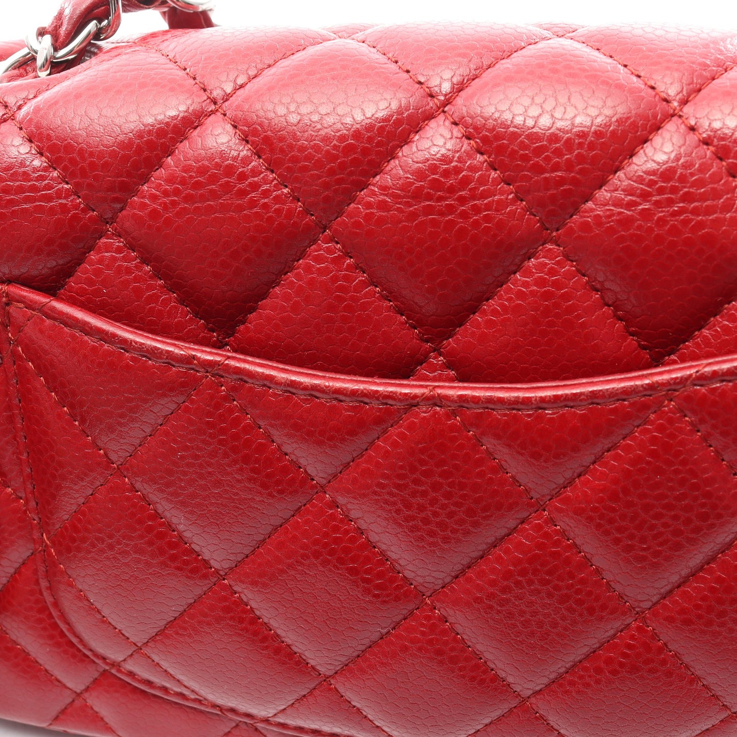 ミニマトラッセ20 チェーンショルダーバッグ ソフトキャビアスキン レッド シルバー金具 シャネル バッグ CHANEL