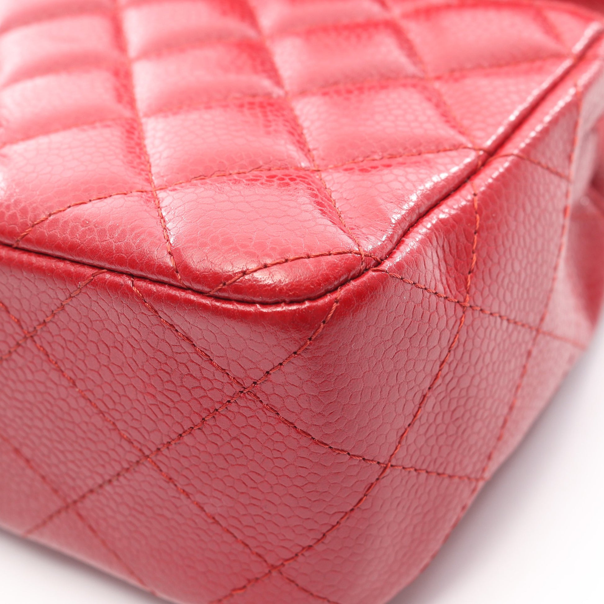 ミニマトラッセ20 チェーンショルダーバッグ ソフトキャビアスキン レッド シルバー金具 シャネル バッグ CHANEL