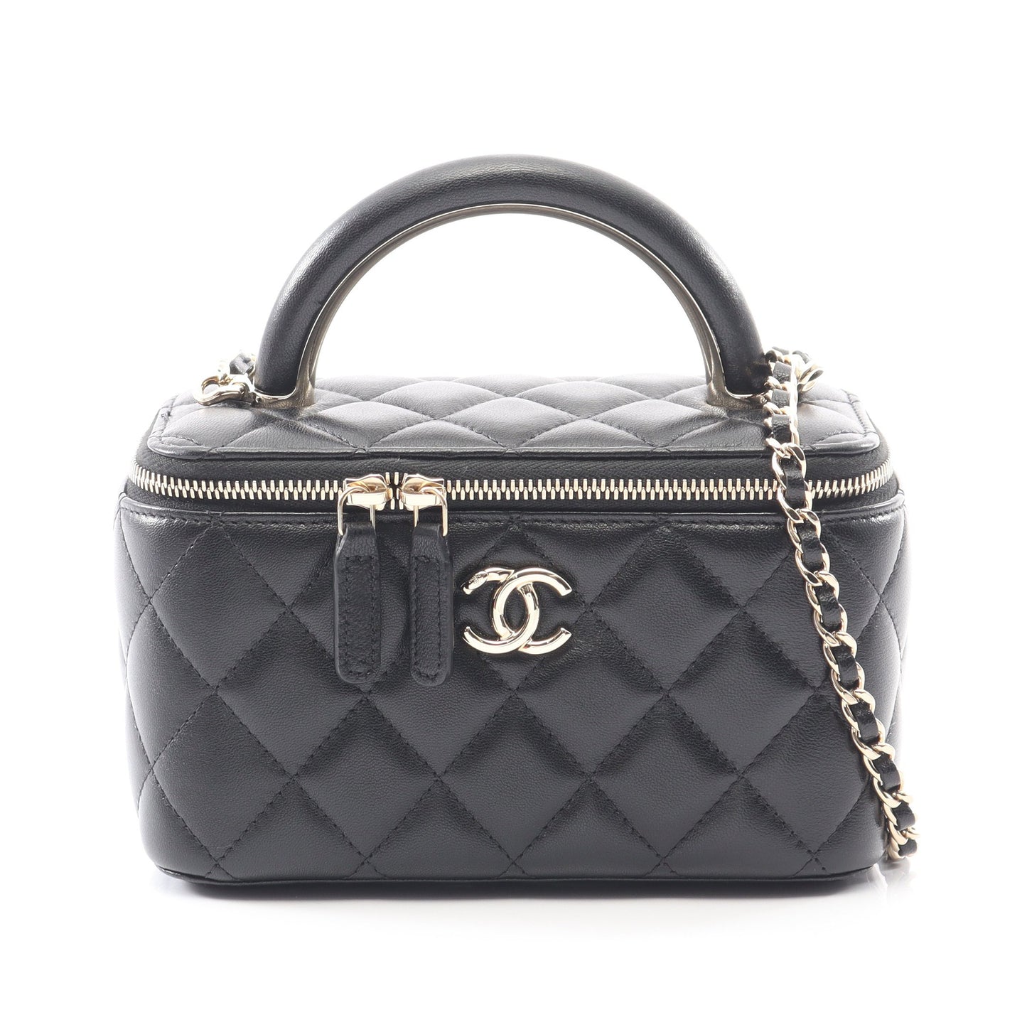マトラッセ バニティバッグ チェーンショルダーバッグ ラムスキン ブラック ゴールド金具 2WAY シャネル バッグ CHANEL