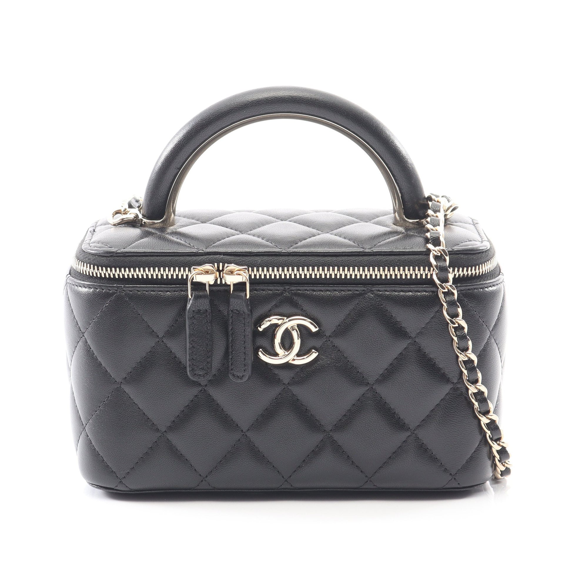マトラッセ バニティバッグ チェーンショルダーバッグ ラムスキン ブラック ゴールド金具 2WAY シャネル バッグ CHANEL